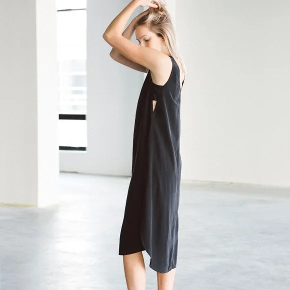 black silk tank dress Yuna Black tank dress in Silk Satin